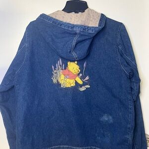 VTG DISNEY 1980’s Winnie the Pooh Embroidered Denim Hooded Jacket Floral Zip Up